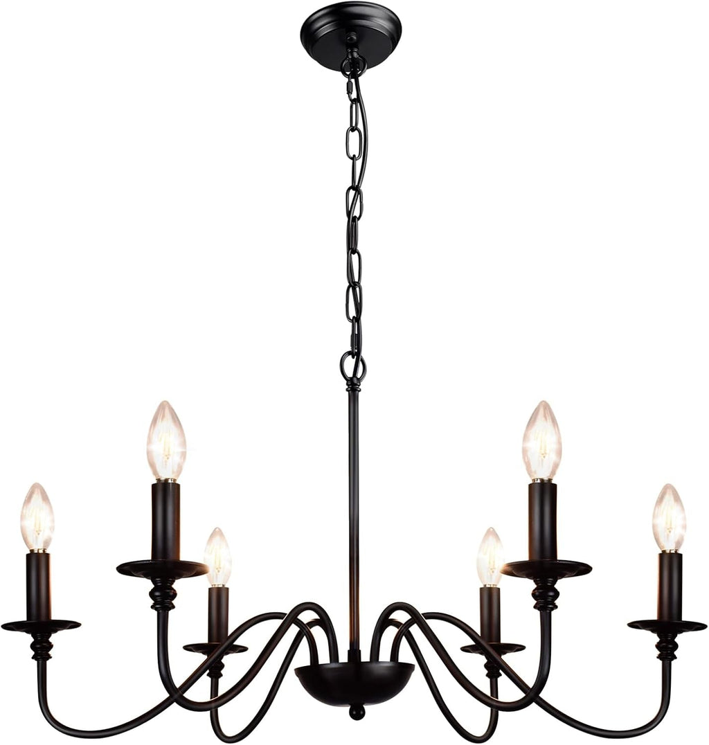 Six Light Black Industrial Farmhouse Chandelier Pendant
