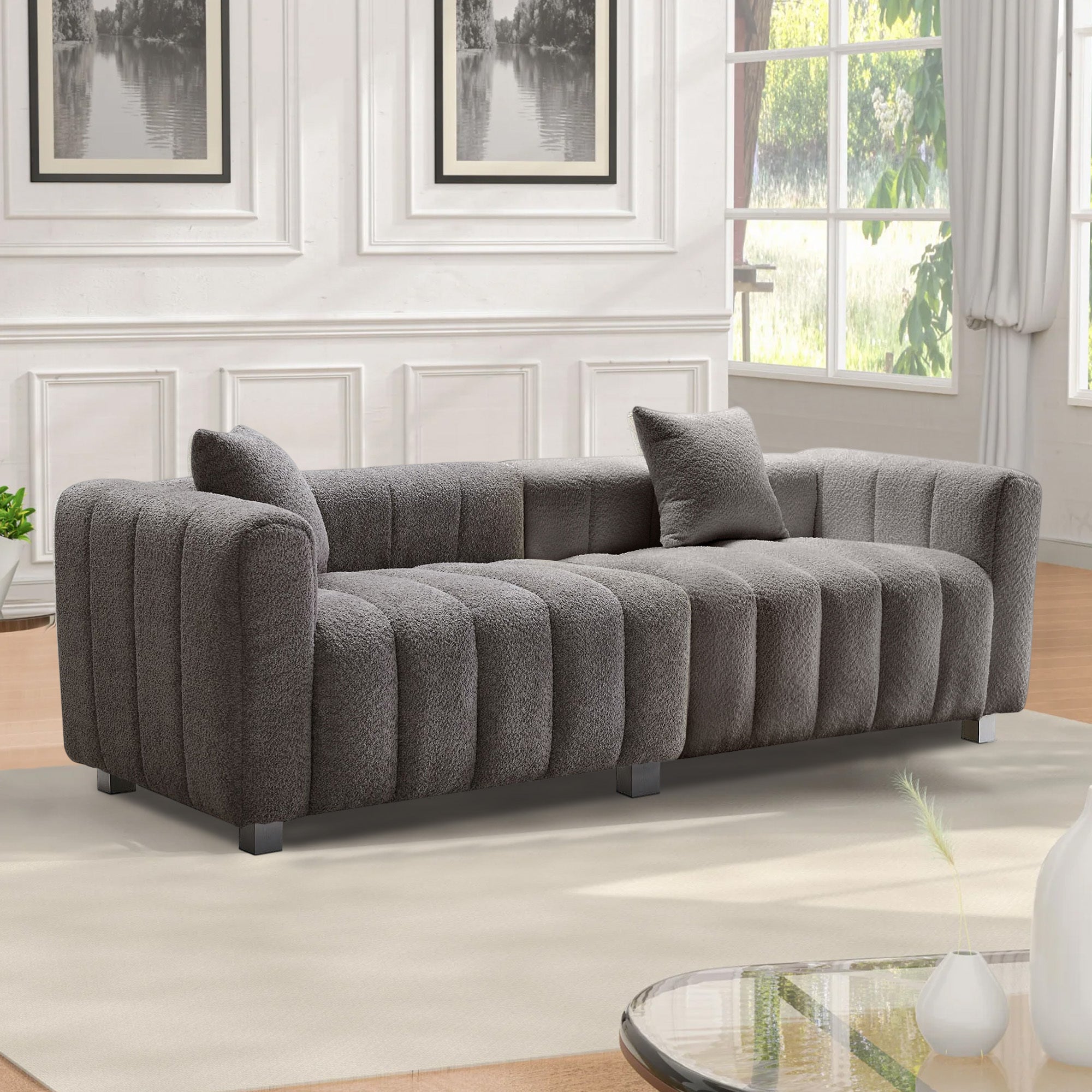 Sofa Modern Bubble Velvet Upholstered with Metal Base Legs 3 Seater