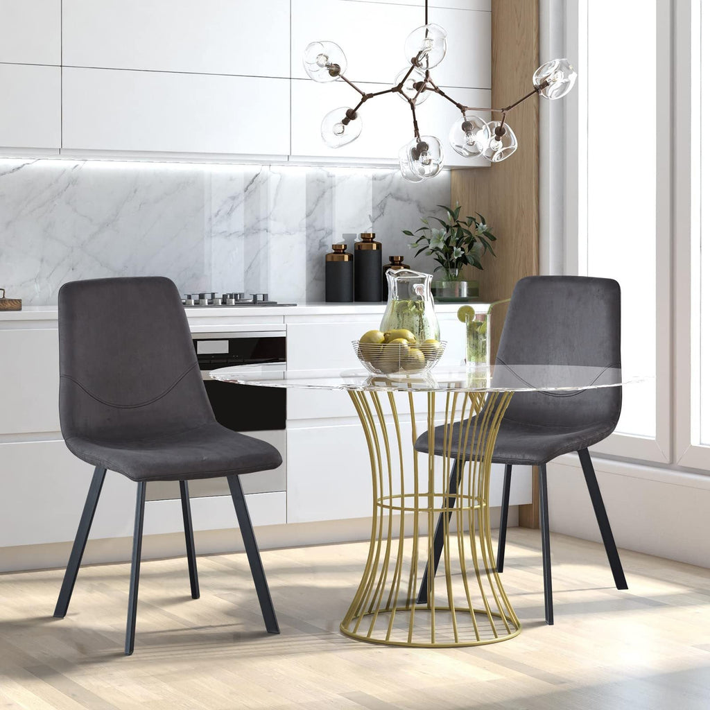 Dining Chair Mid-Century Modern Velvet Gray Metal Legs Set of 2