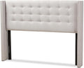 Modern Greyish Beige Winged Tufted Fabric Queen Headboard