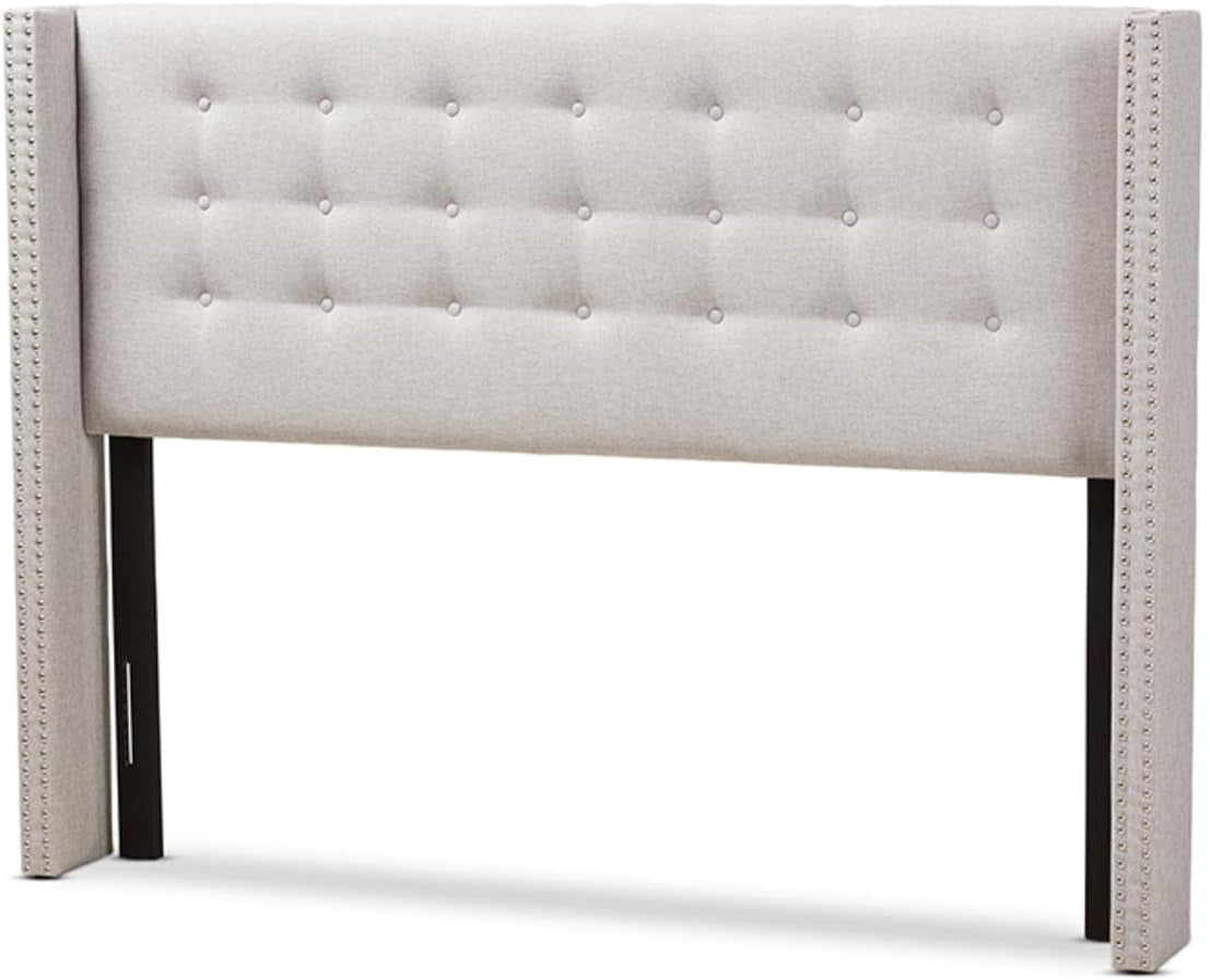 Modern Greyish Beige Winged Tufted Fabric Queen Headboard