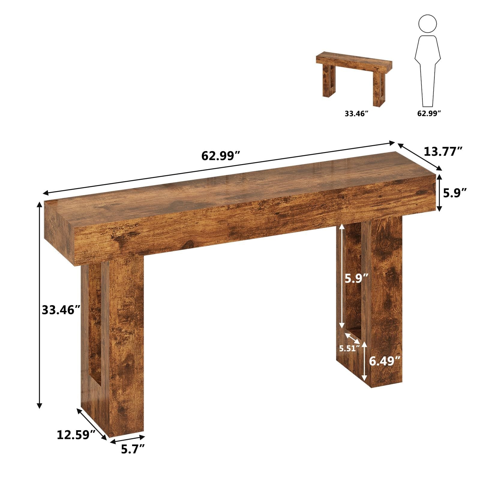 Farmhouse Entryway Table, 63-Inch Long Narrow Console Table Behind The Couch, Wooden Rectangular Sofa Table for Entrance, Hallway, Living Room (Rustic Brown)
