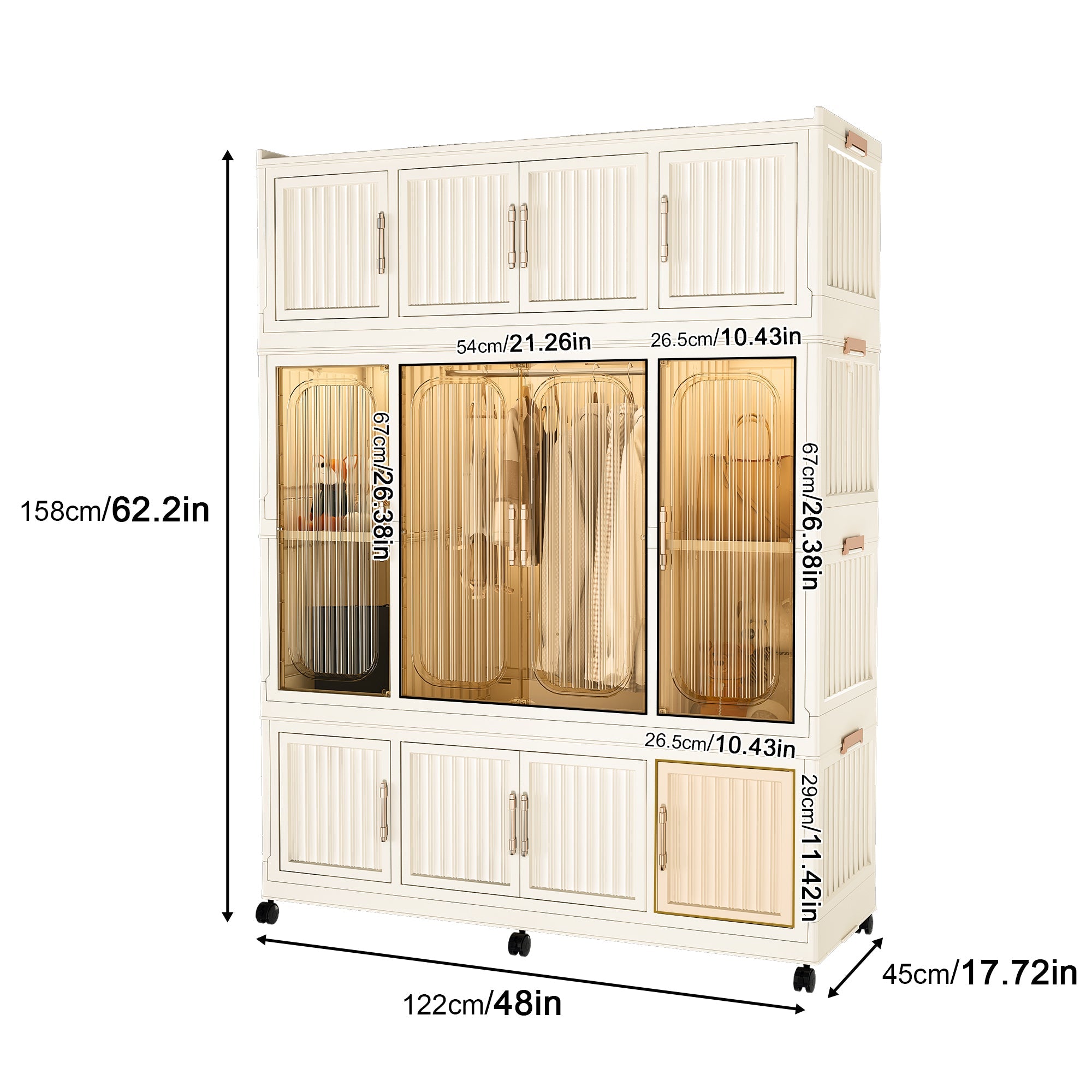Wardrobe Closet Organizer PP Creamy White 12-Cube Hanging Rod 48x62.2 In