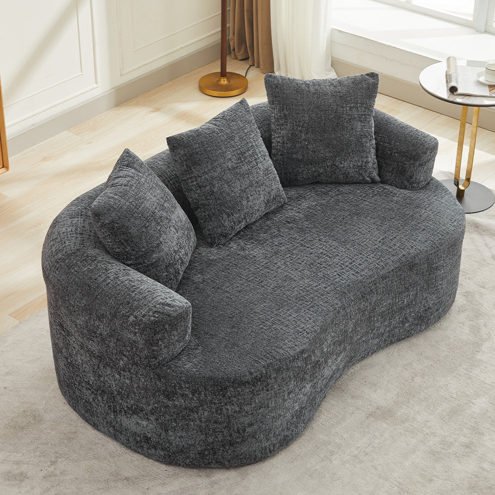 Loveseat Curved Chenille Deep Seat with 3 Pillows