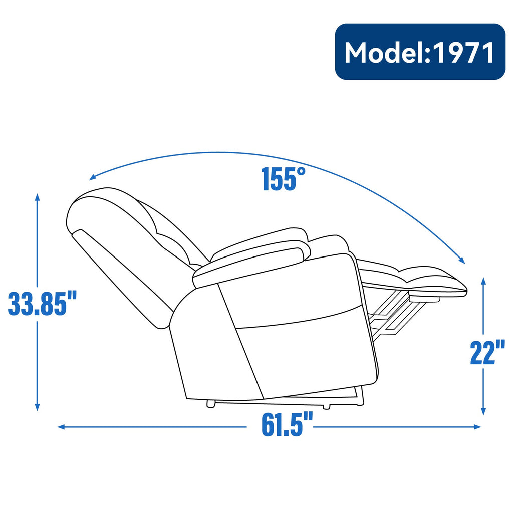 Power Lift Recliner Chair Heat Massage USB Cup Holders, Blue