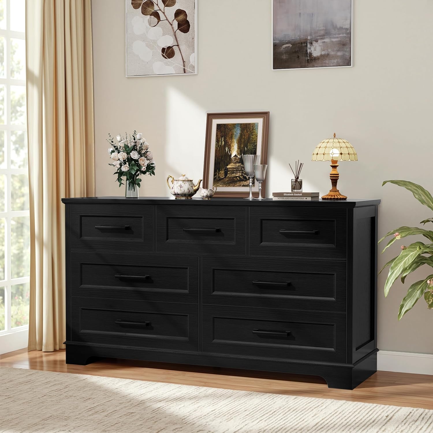 Seven Drawer Dresser For Bedroom Black Finish Storage
