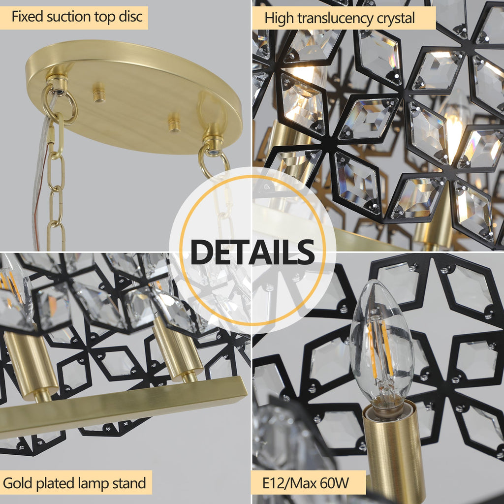 Chandelier Crystal Black Gold Geometric Modern Pendant 39 In