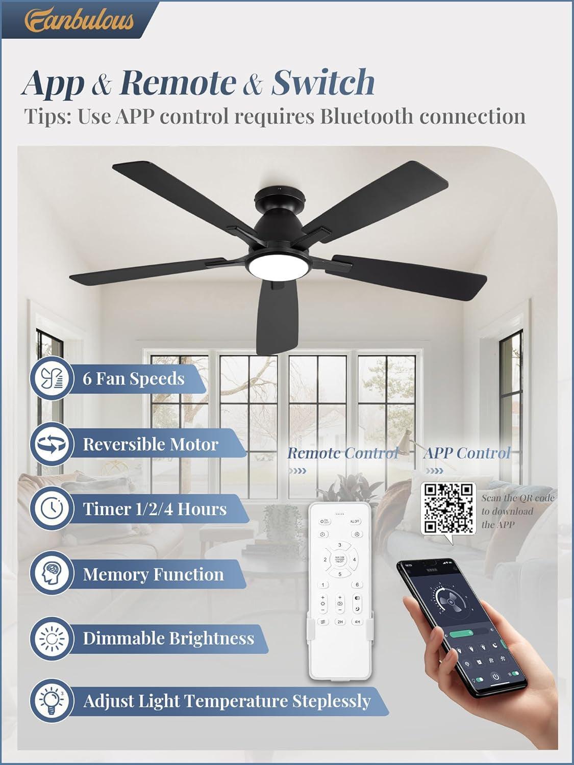 52 Inch Ceiling Fan With Lights Remote App Control