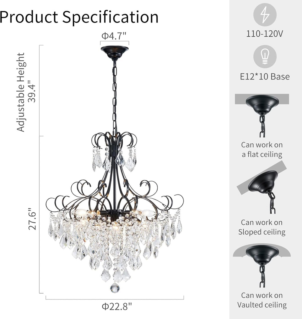 Black Crystal Chandelier 10 Light Pendant Ceiling Fixture