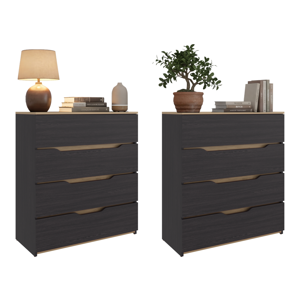 Dresser Modern Set of 2 Natural Oak and Wenge Particle Board 31.5x35.1 In