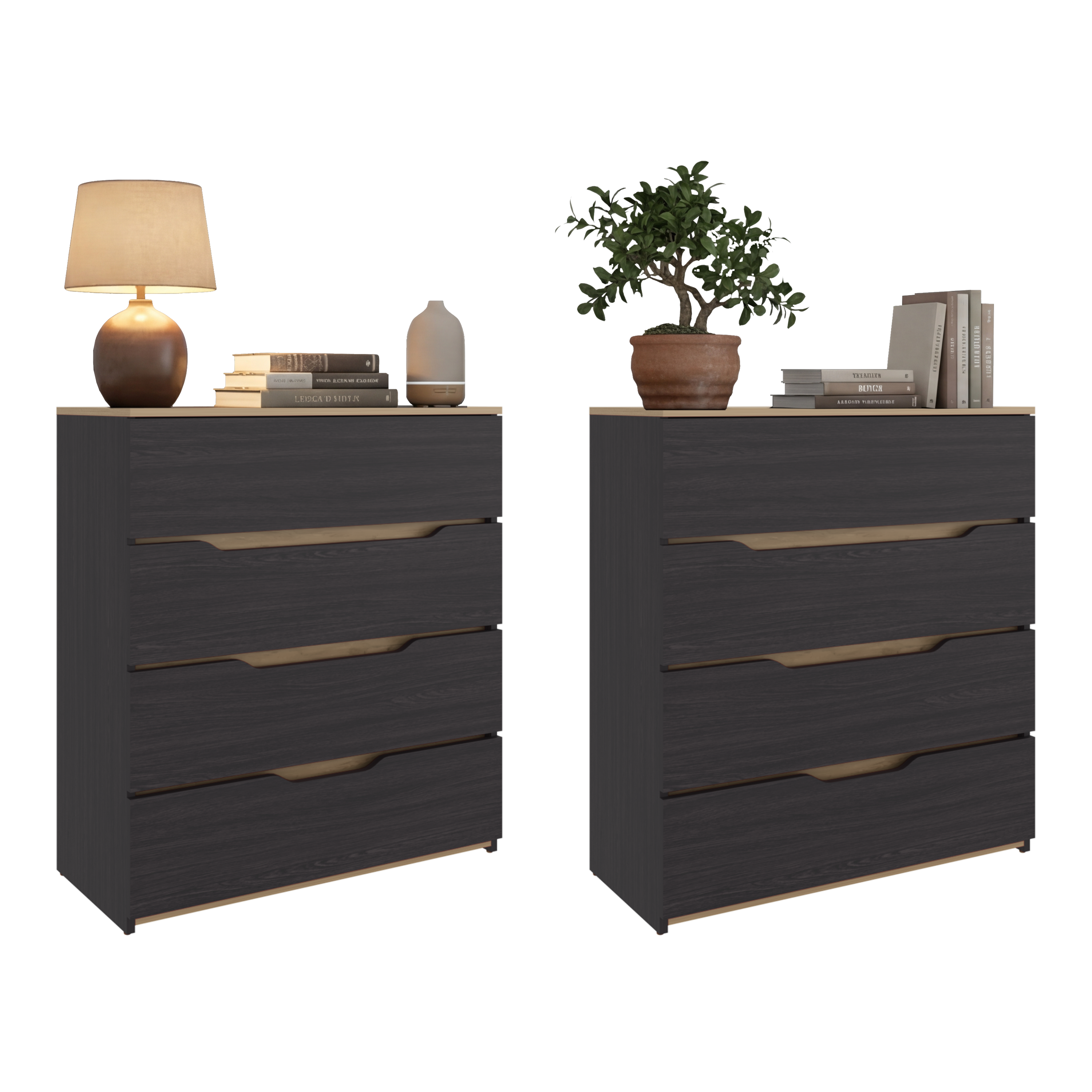 Dresser Modern Set of 2 Natural Oak and Wenge Particle Board 31.5x35.1 In