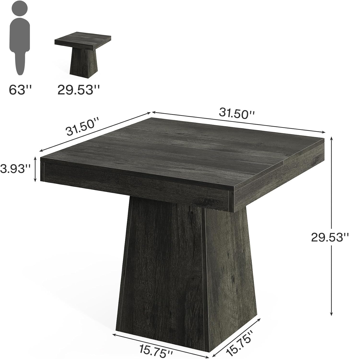 Gray Square Dining Table 31.5 Inch Waterproof Top Seats 4