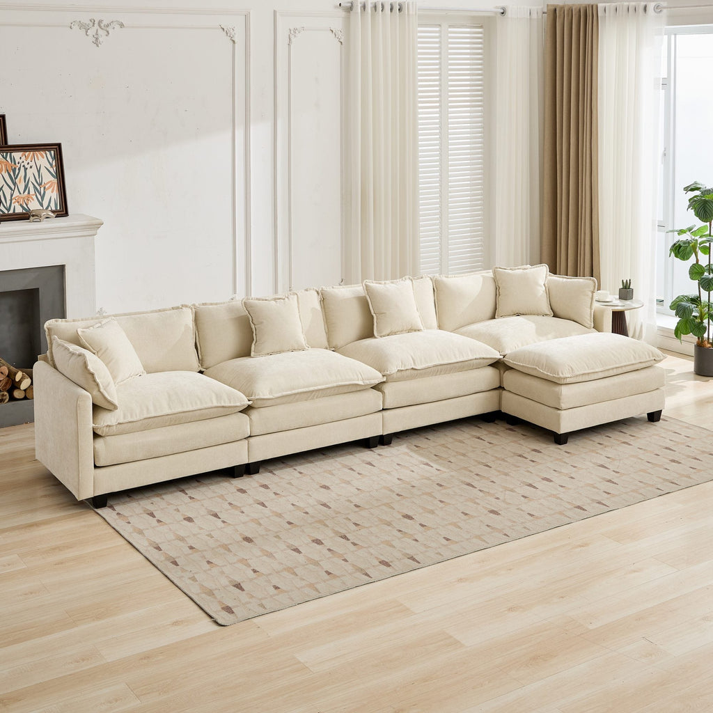 Cloud 4 Seats Sofa (Ottoman is not included) with Chenille Fabric in Beige