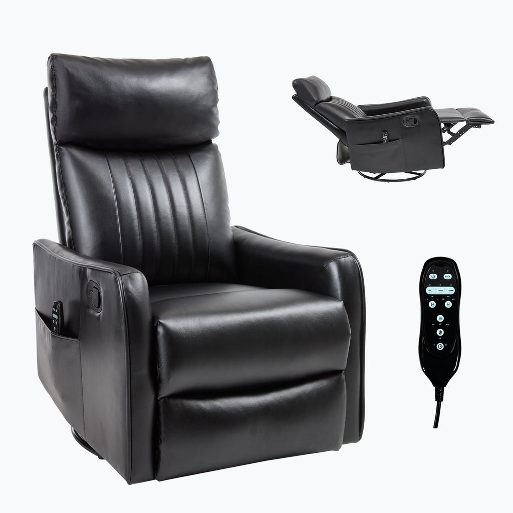 Black Faux Leather Massage Recliner Chair w/ Heat Rocker Swivel