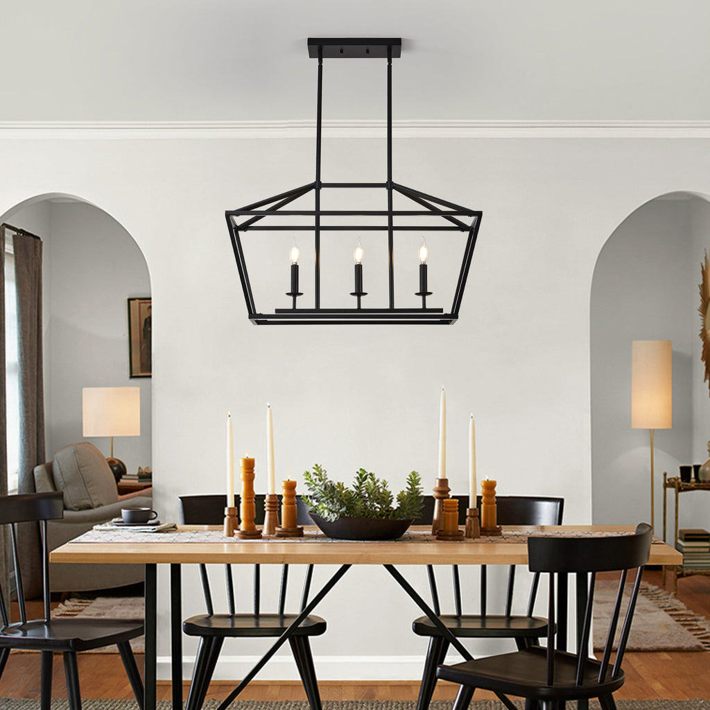 Chandelier Industrial Linear 3-Light Matte Black Metal Pendant Kitchen