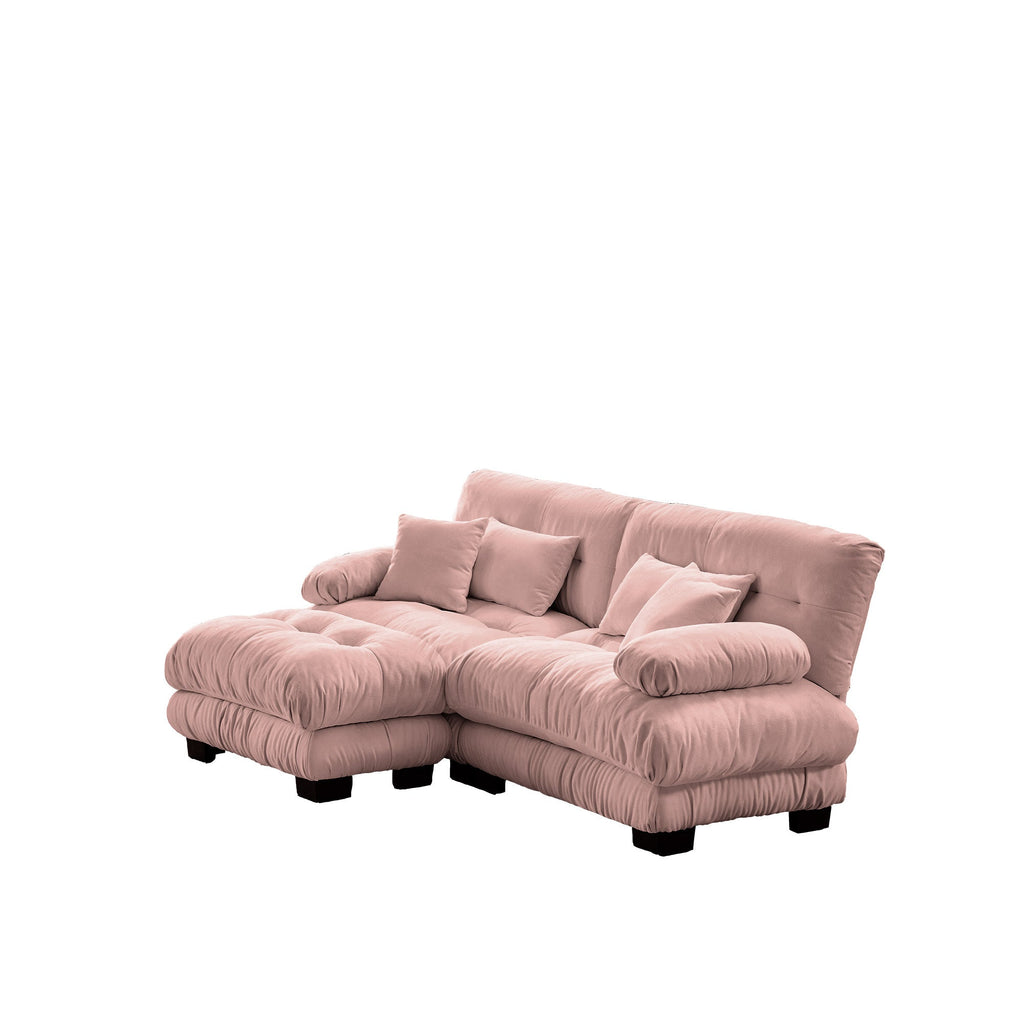 Sectional Sofa Curved Chenille Pink with Convertible Ottoman