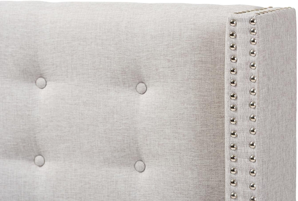 Modern Greyish Beige Winged Tufted Fabric Queen Headboard