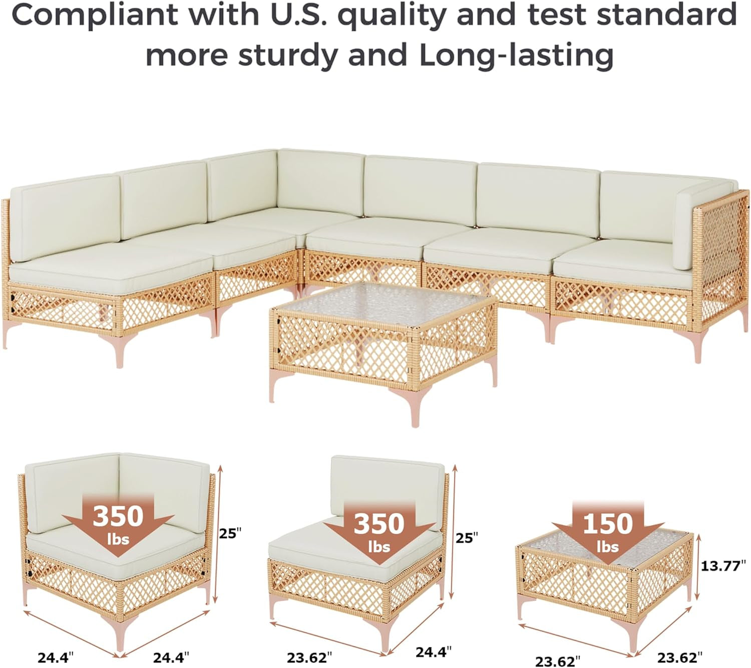7 Piece Outdoor Wicker Sectional Set With Tempered Glass