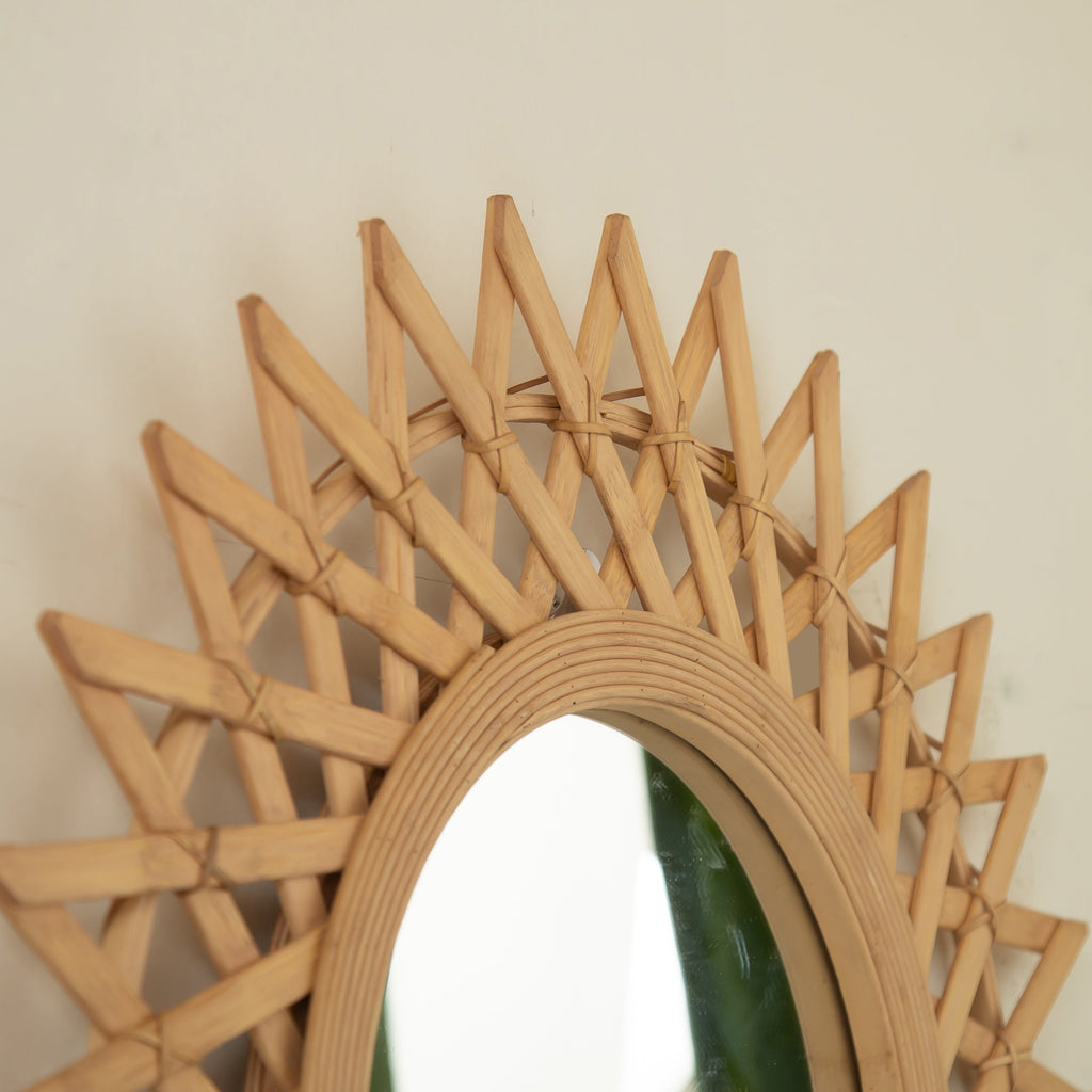 Wall Mounted Circle Mirror Boho Bamboo Natural 24x24 Inch Bedroom