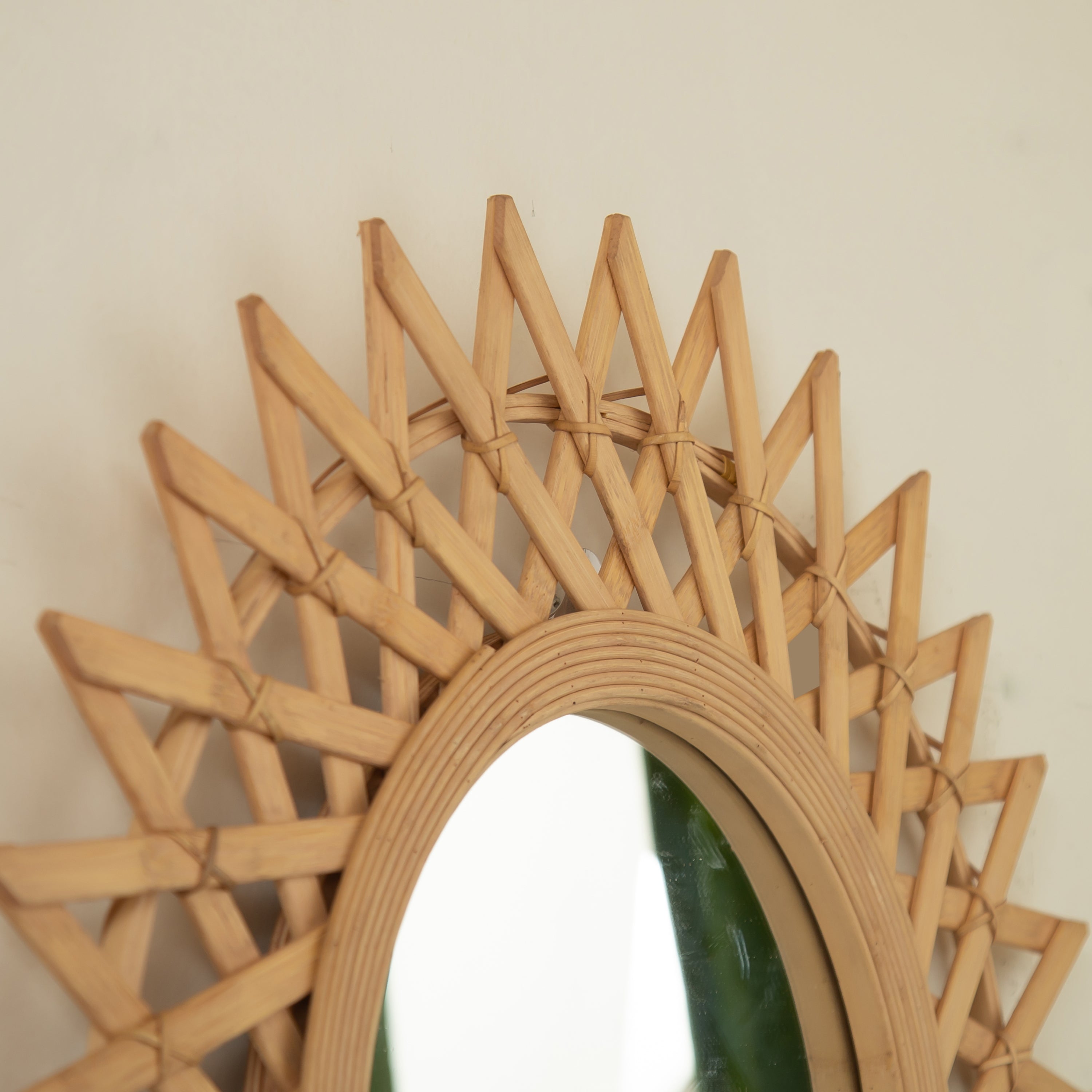Wall Mounted Circle Mirror Boho Bamboo Natural 24x24 Inch Bedroom