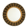 Round Wall Mirror Boho Bamboo Natural Frame 23-inch Large Living Room
