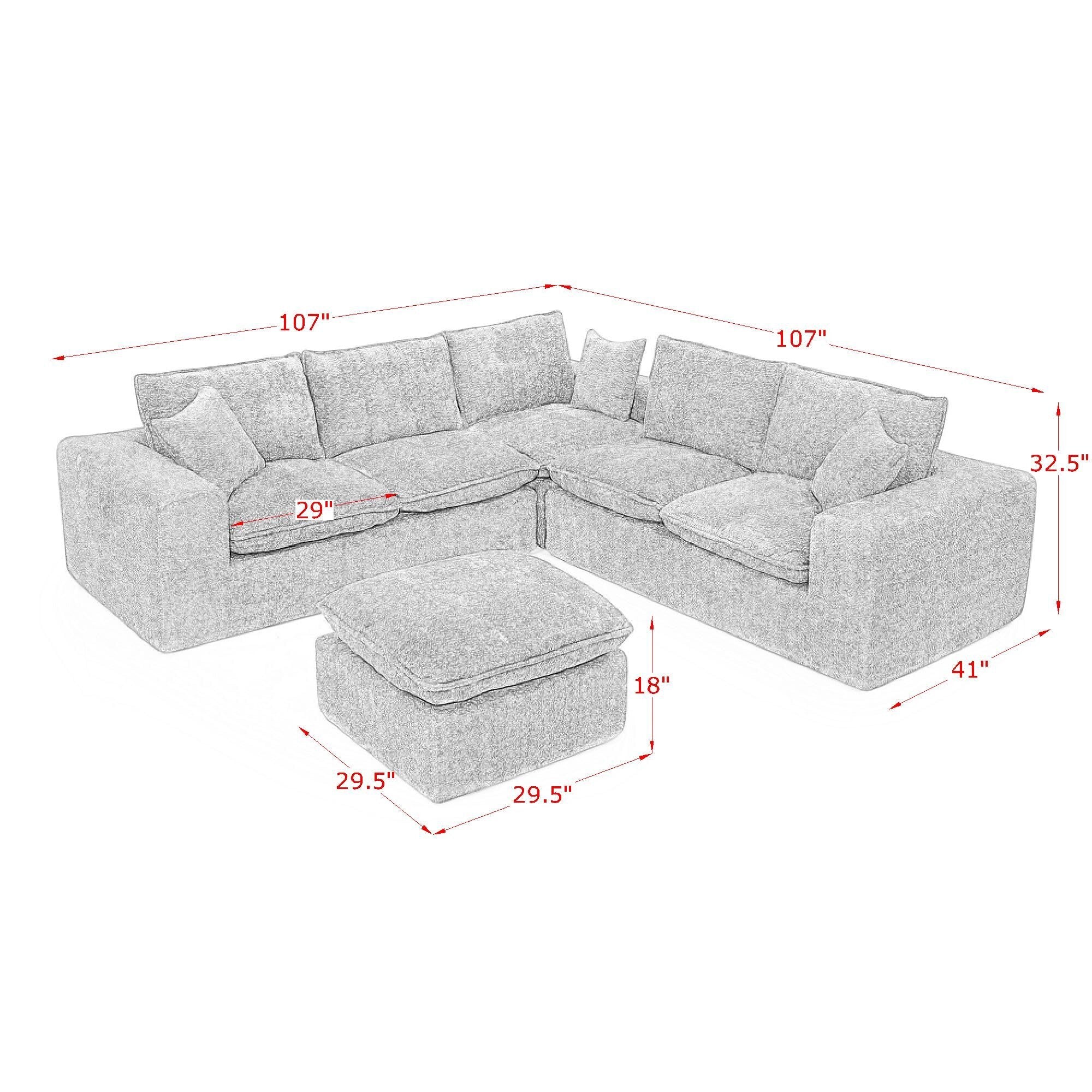 Sectional Sofa Modular Boucle Orange 6 Seat Ottoman 107 In No Assembly