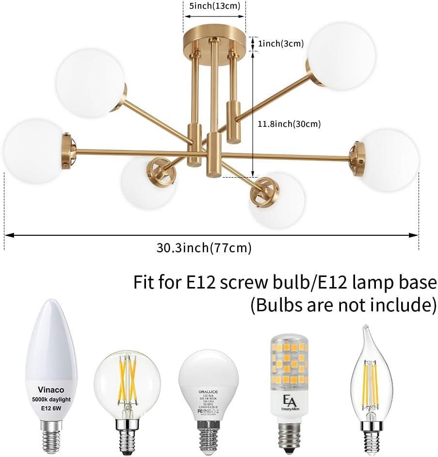 Gold Sputnik Chandelier Glass Globe Shade Modern Light