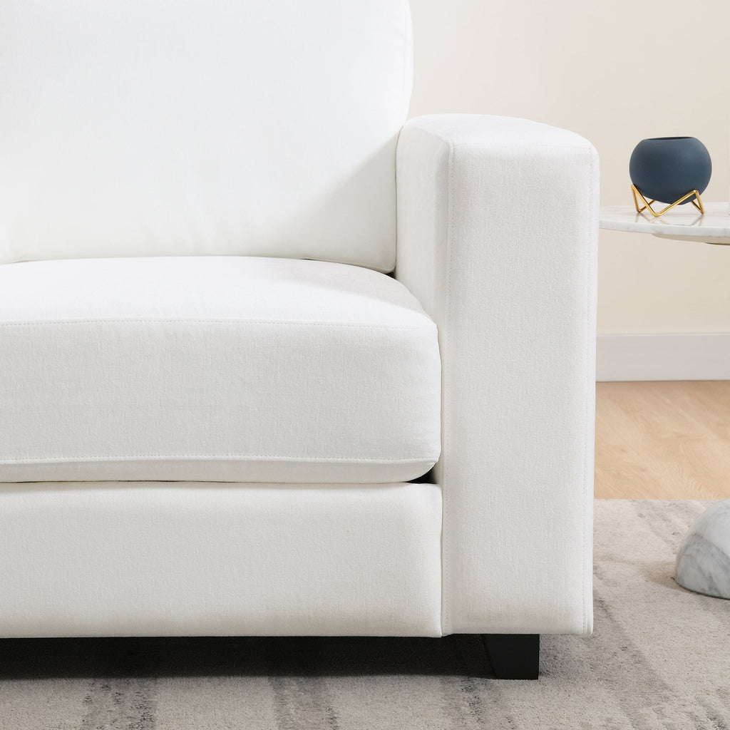 Accent Chair Mid-Century Chenille Ivory Wide Arms 7 In Cushion 39x33x33 In