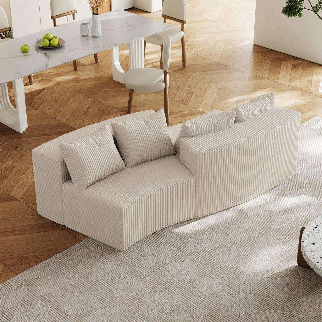 Sectional Sofa Curved Corduroy Modular with Four Pillows