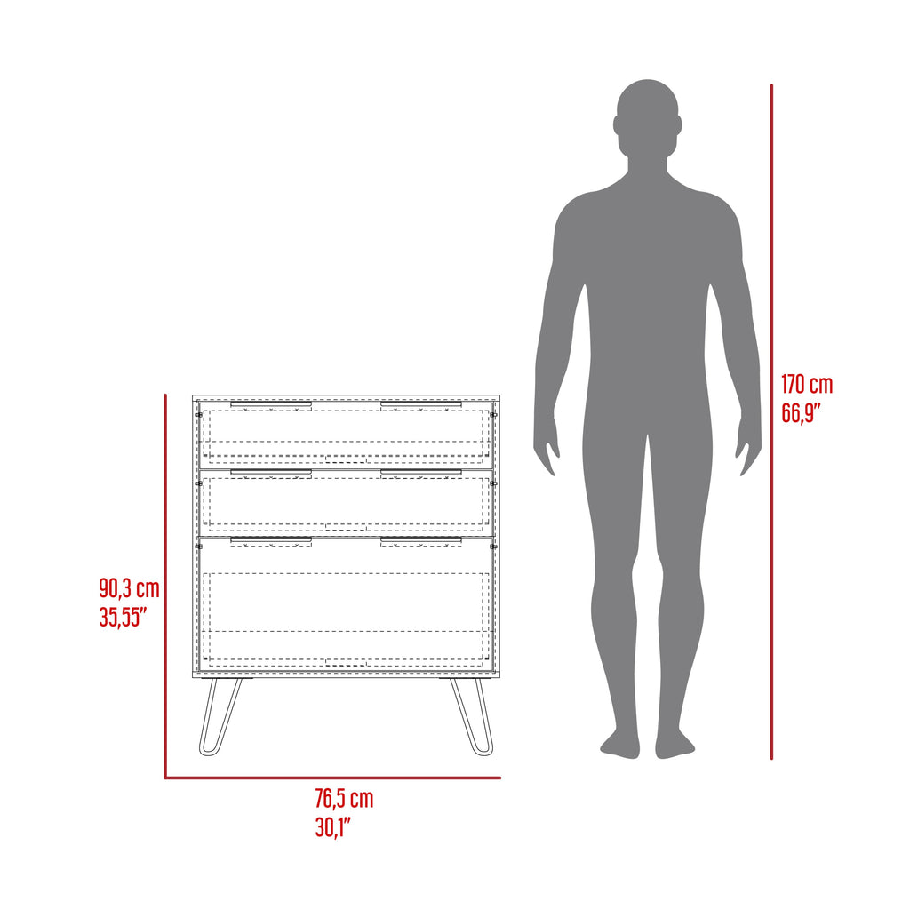 Dresser Modern Set of 2 3-Drawer Beige Particle Board Metal Legs 30.1x35.5 In