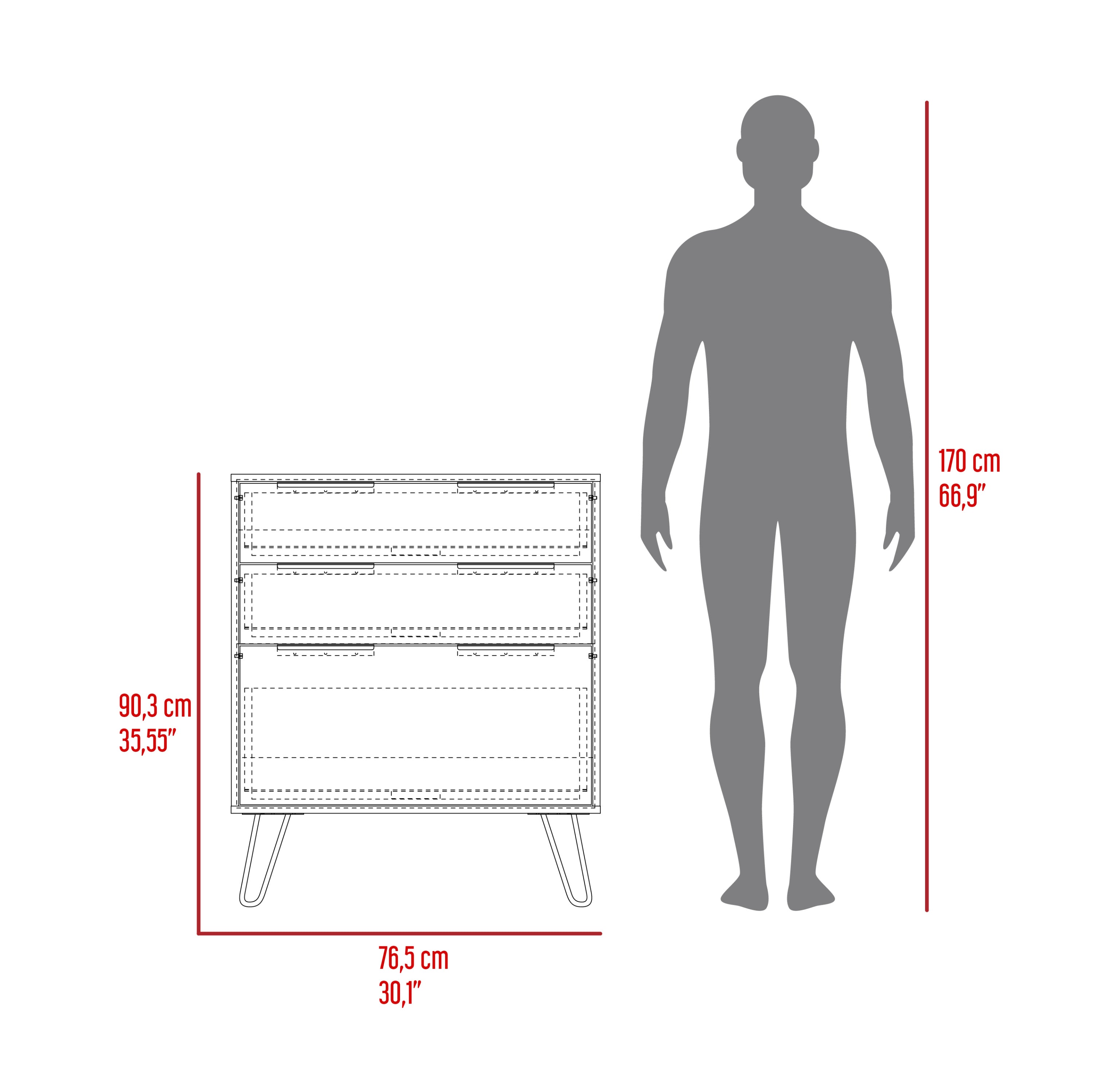 Dresser Modern Set of 2 3-Drawer Beige Particle Board Metal Legs 30.1x35.5 In