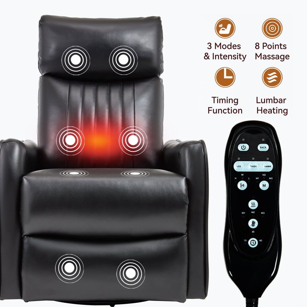 Black Faux Leather Massage Recliner Chair w/ Heat Rocker Swivel