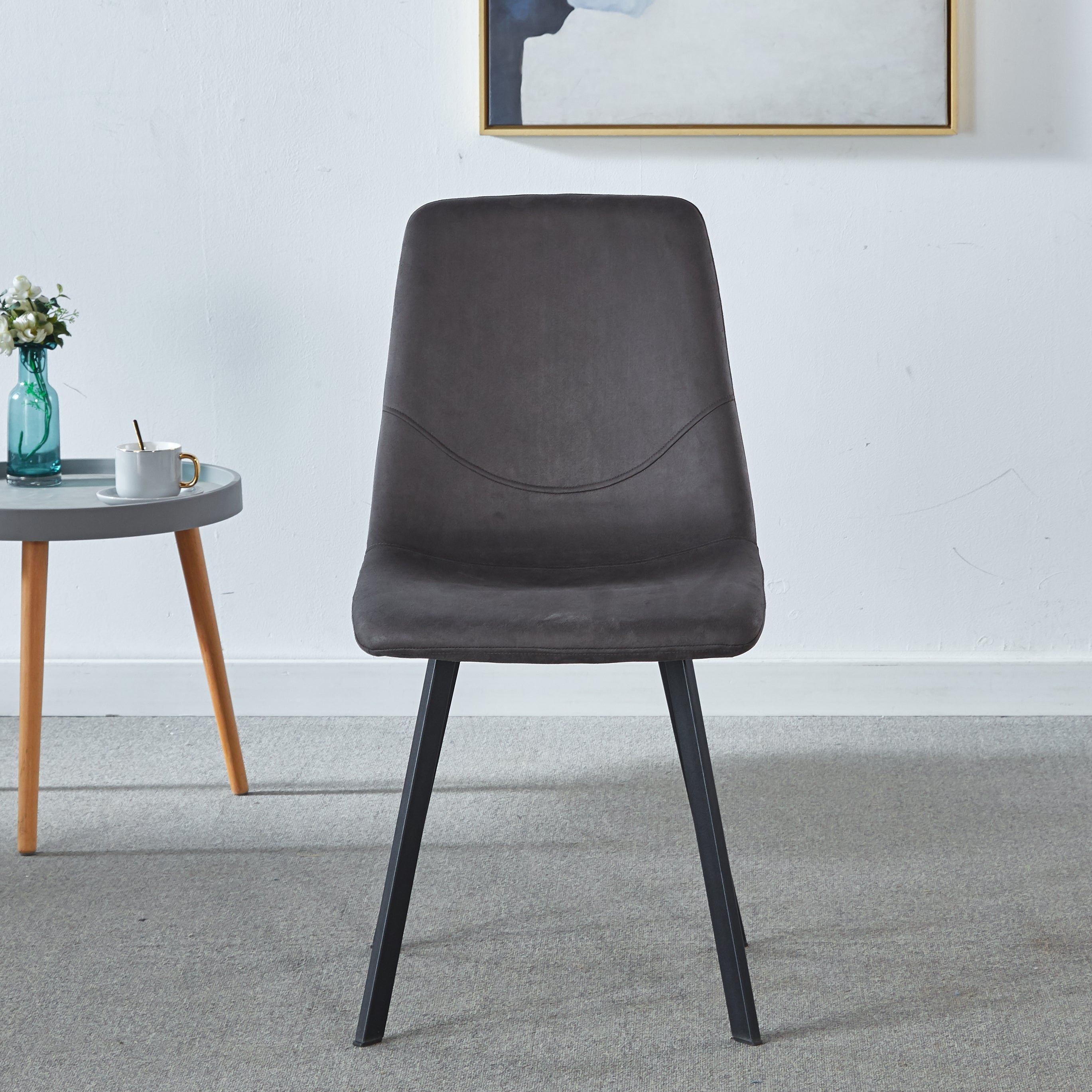 Dining Chair Mid-Century Modern Velvet Gray Metal Legs Set of 2