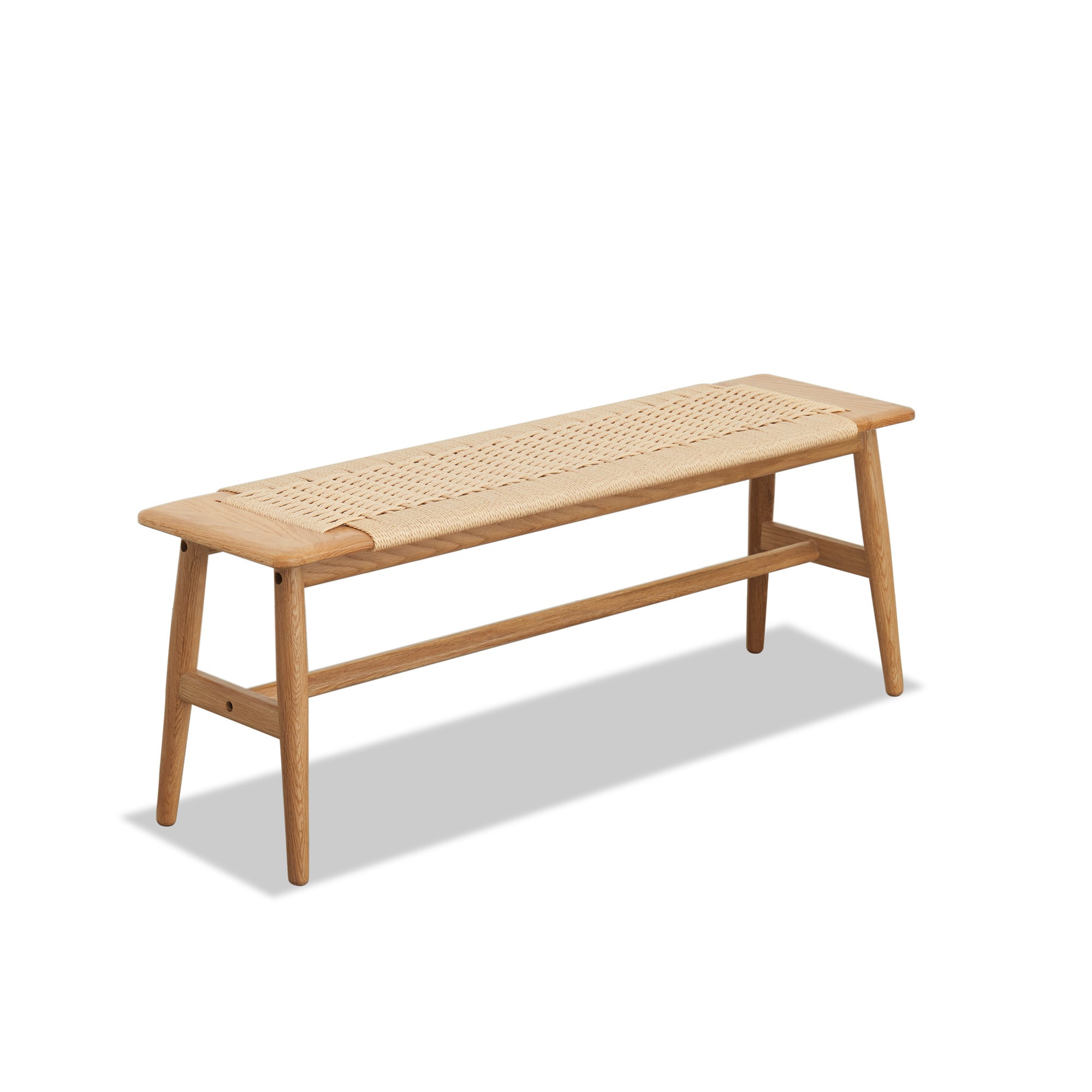 Dining Bench Rectangular Natural Oak Wood Handwoven Cane Seat Dining Room