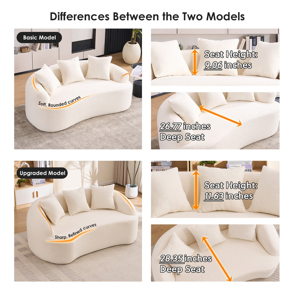Sofa Curved Modern Off White Chenille 2-seater Space-Saving Compact