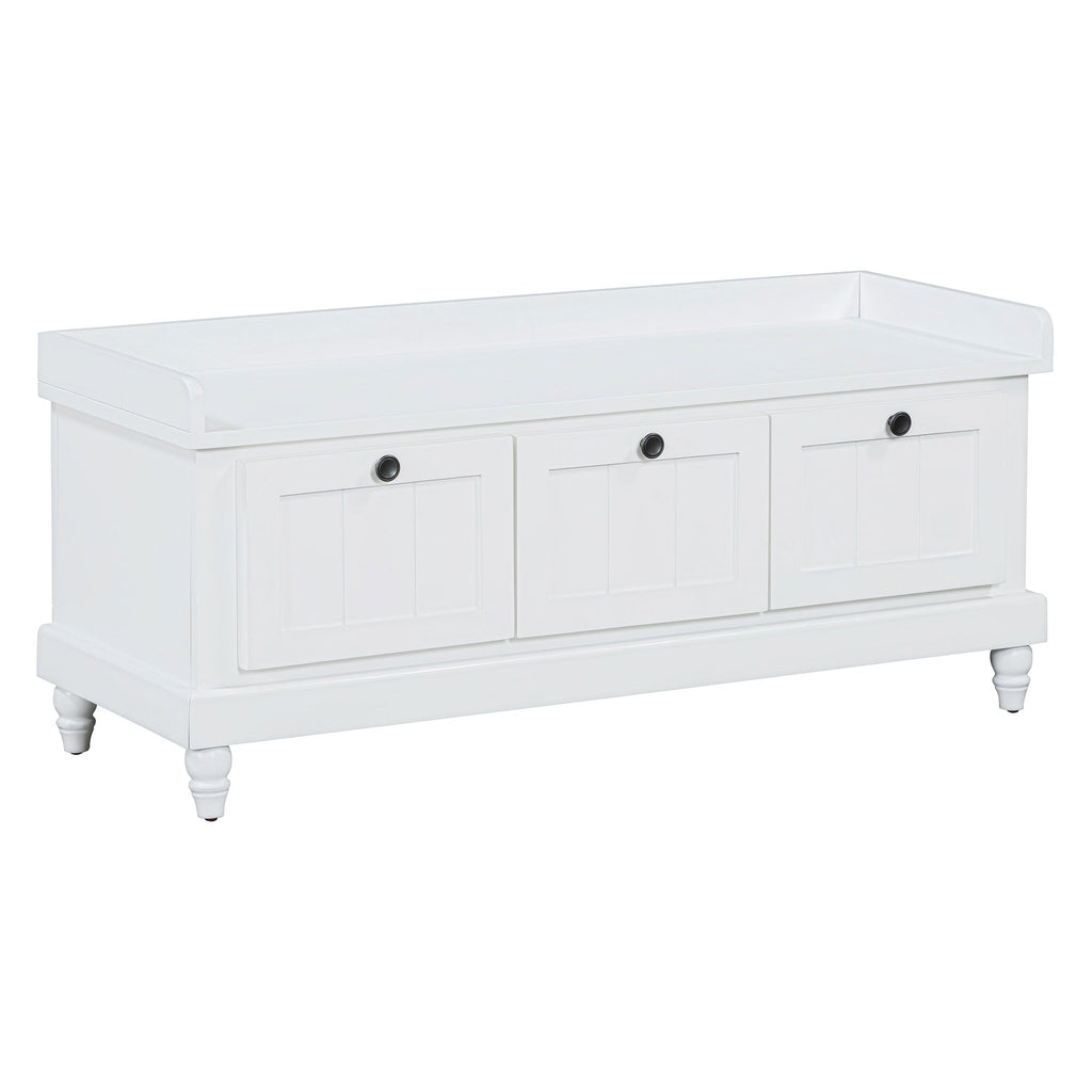 Entry Bench Fluted MDF White Cushioned Seat 3 Drawers 44x16x19 In 220 LB