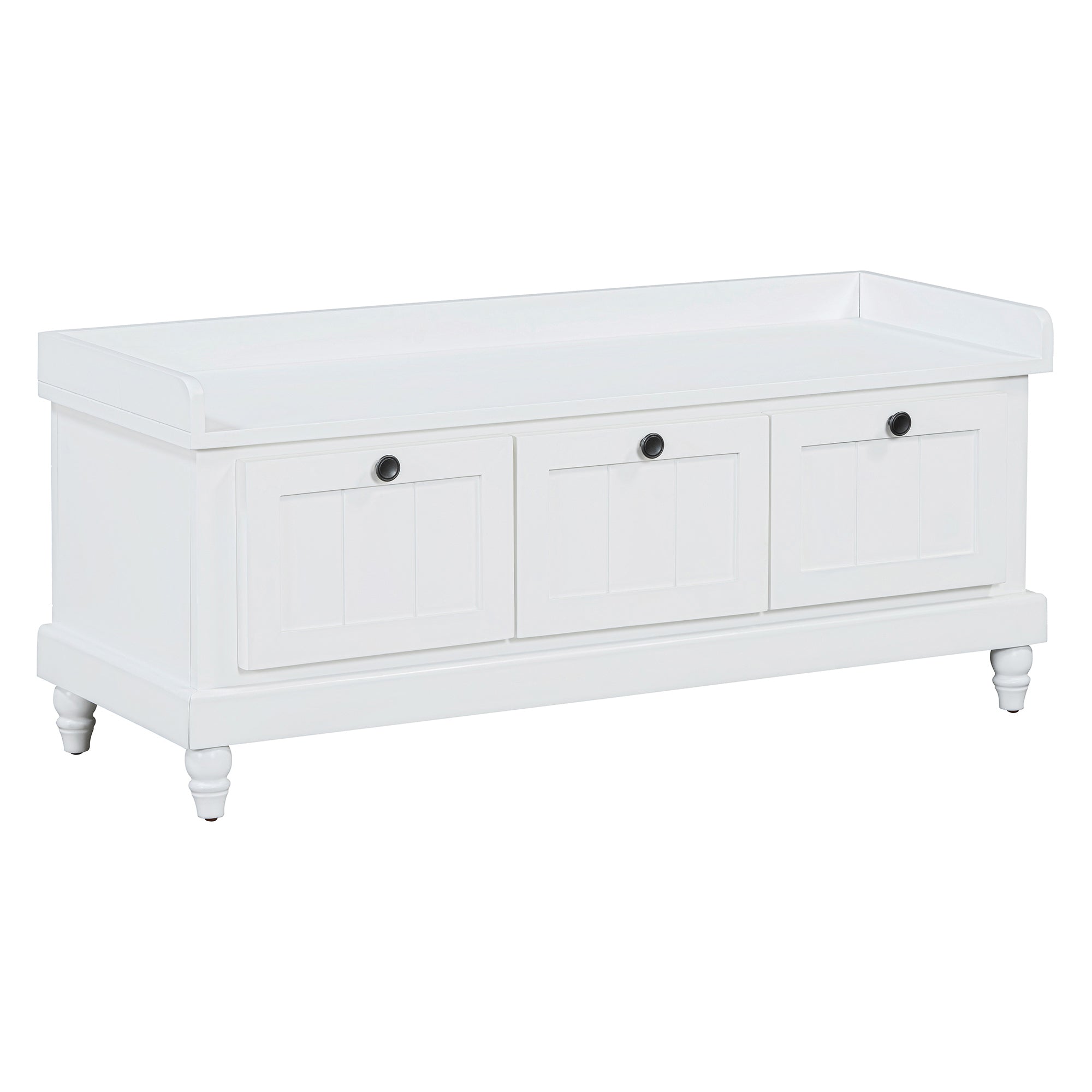 Entry Bench Fluted MDF White Cushioned Seat 3 Drawers 44x16x19 In 220 LB