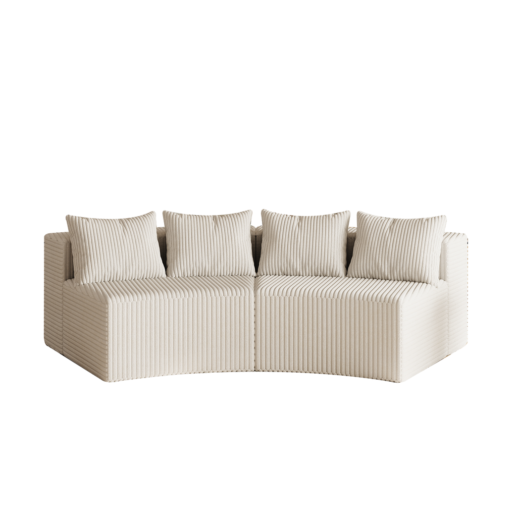 Sectional Sofa Curved Corduroy Modular with Four Pillows