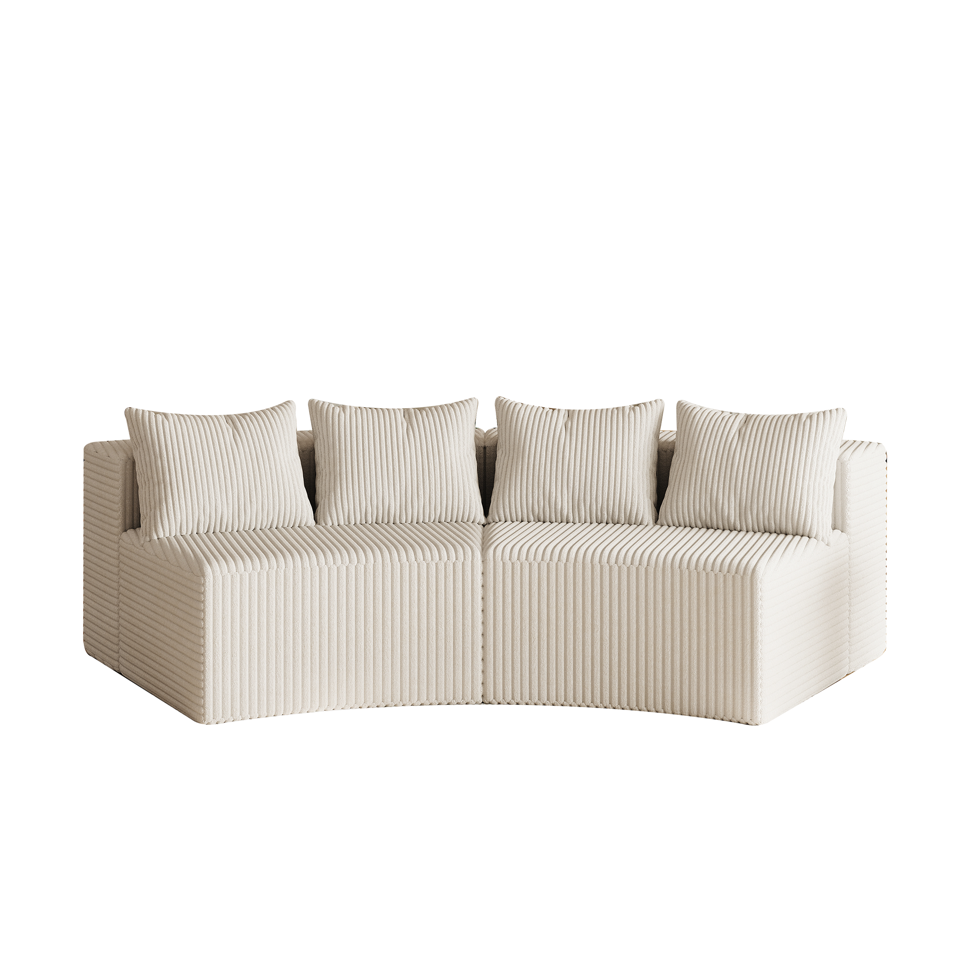 Sectional Sofa Curved Corduroy Modular with Four Pillows