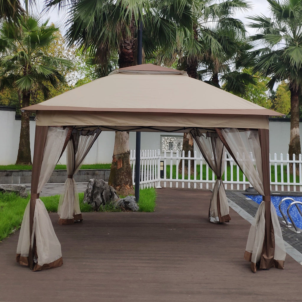 Canopy Gazebo Steel Coffee Pop-Up 11x11 Ft Double-Tier Mesh Sidewalls UV