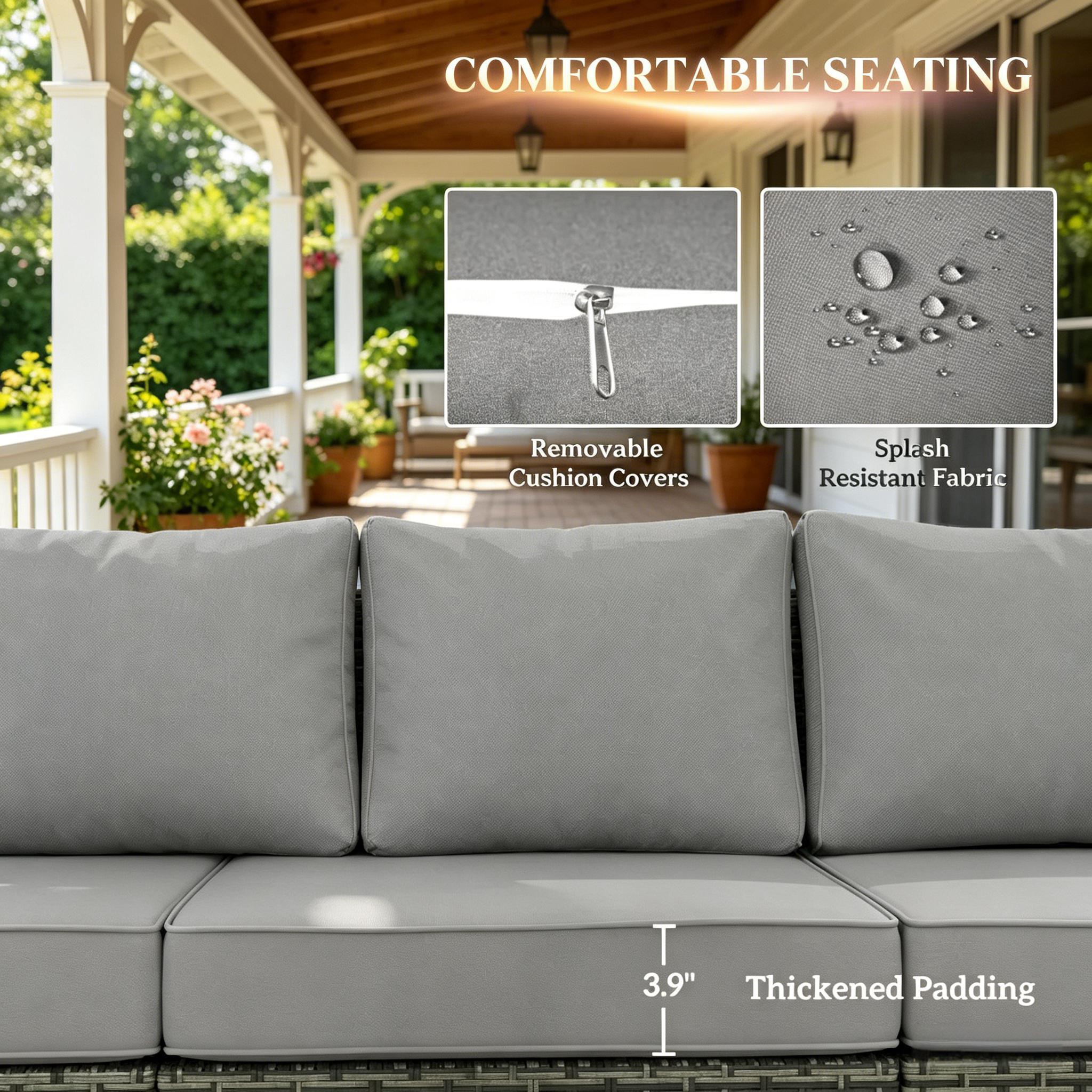 Outdoor Sofa Set Wicker Gray 3 Seat Storage Armrests 794 lb Capacity