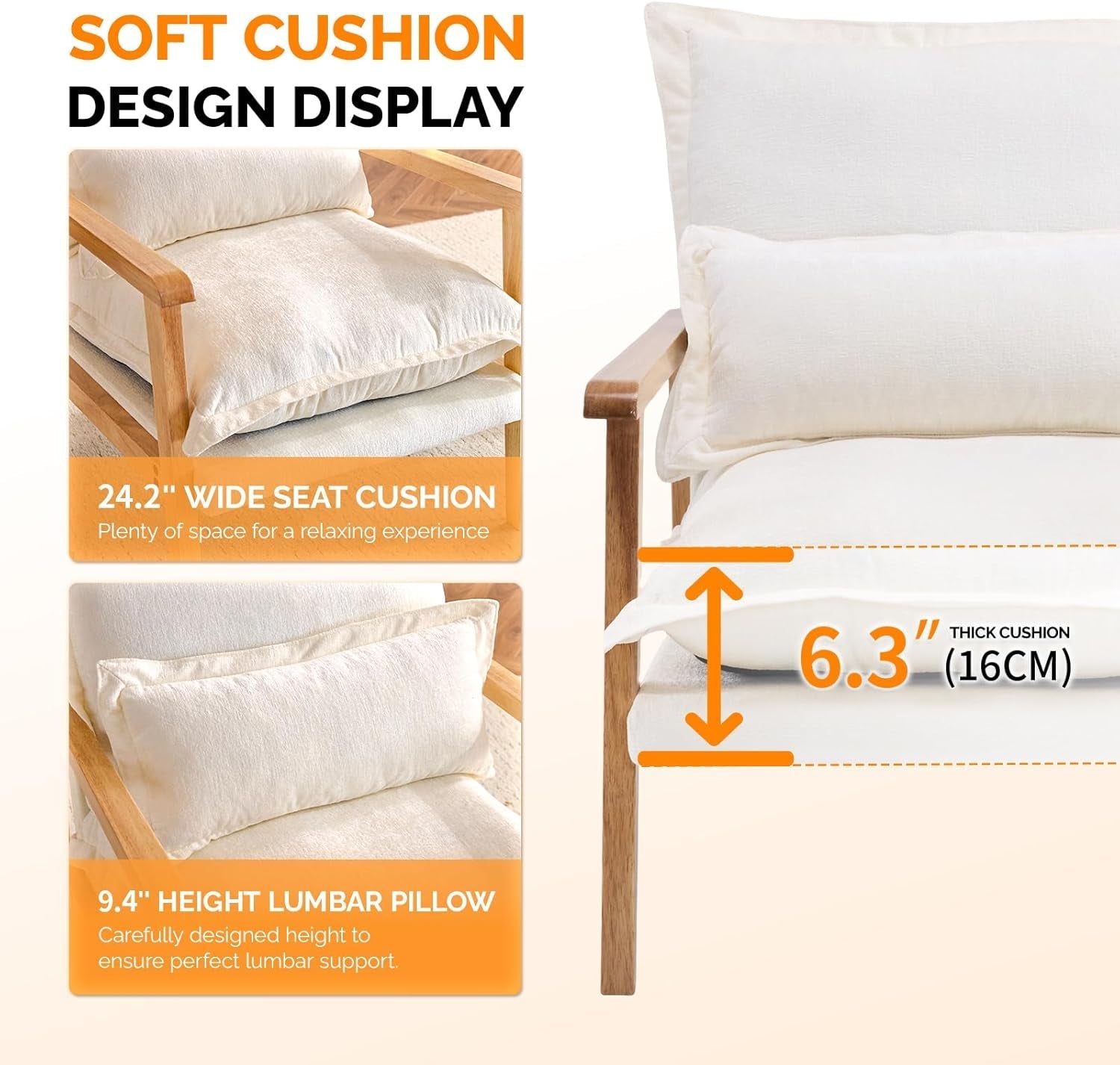 Cloud Accent Armchairs Beige Chenille With Lumbar Pillow