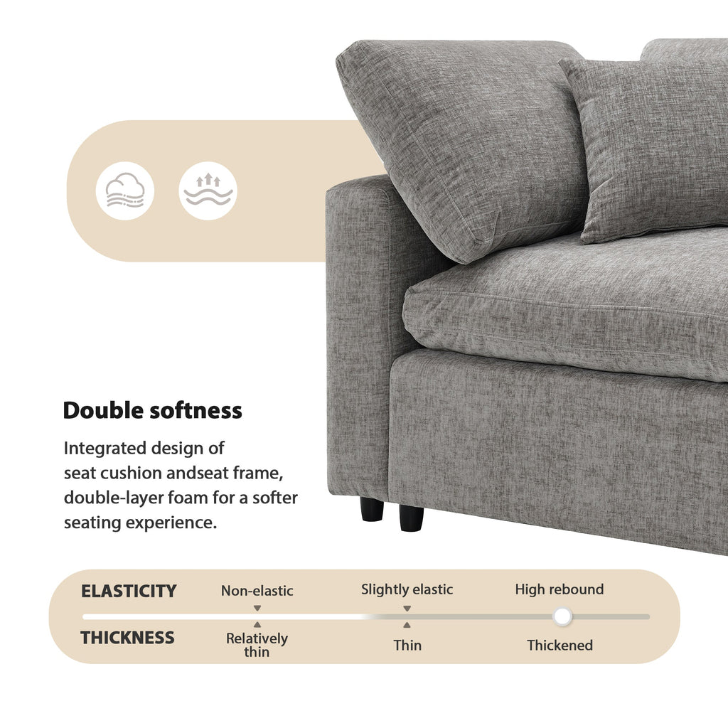 Sofa Modular U-Shape Chenille Gray 6 Seat Convertible Ottoman 130 In