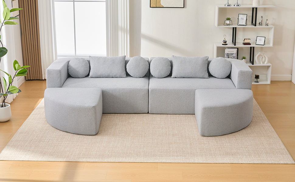 Sectional Sofa U-Shape Modular Boucle Gray 6-Seat Deep Seating 114.9x64.5 In