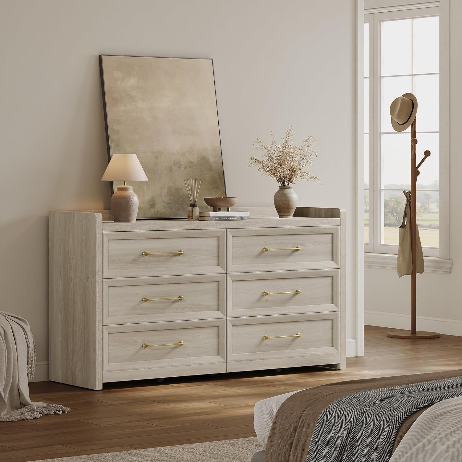 56InchExtraWideGreyOakDresser With LargeStorage Drawers
