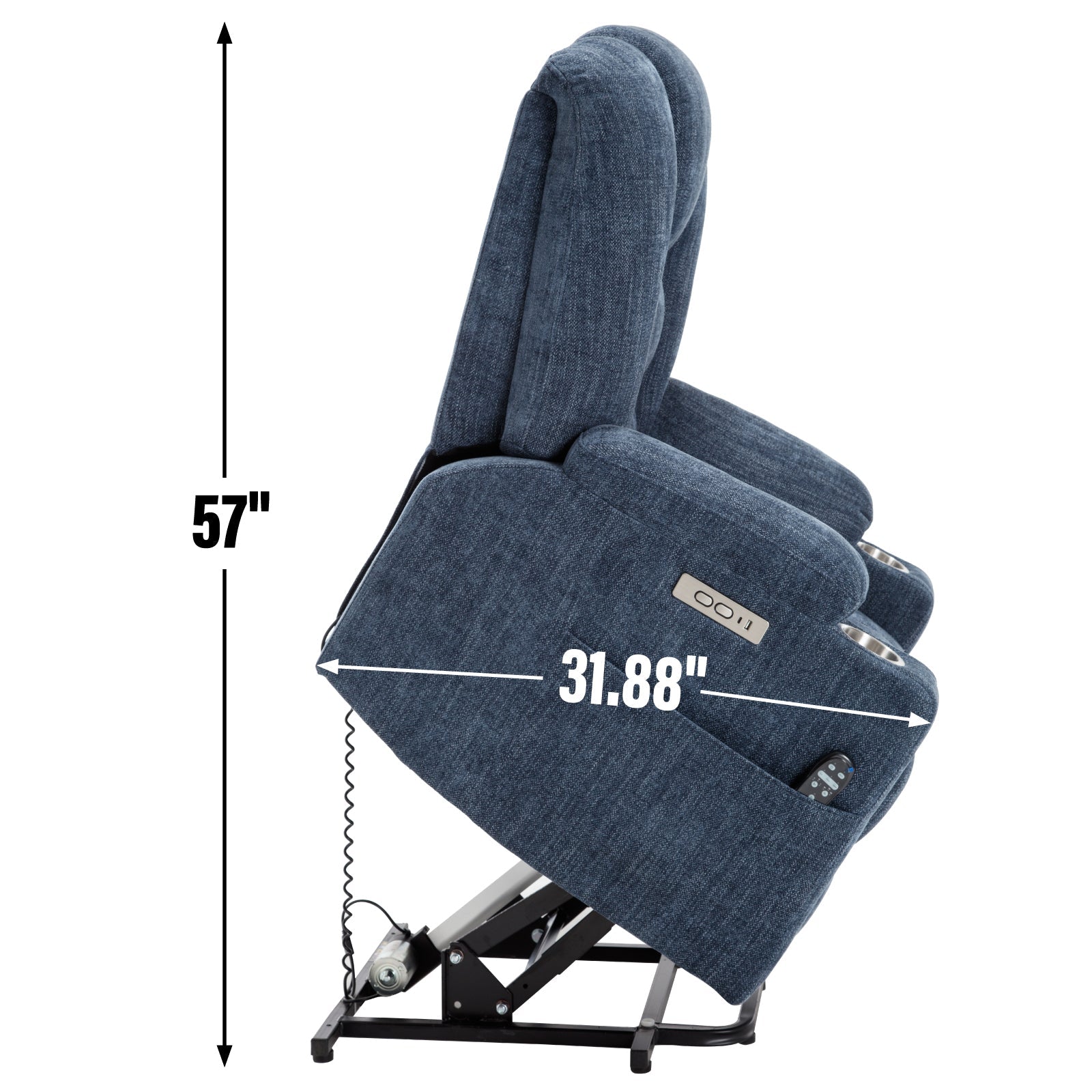 Power Lift Recliner Chair Heat Massage USB Cup Holders, Blue