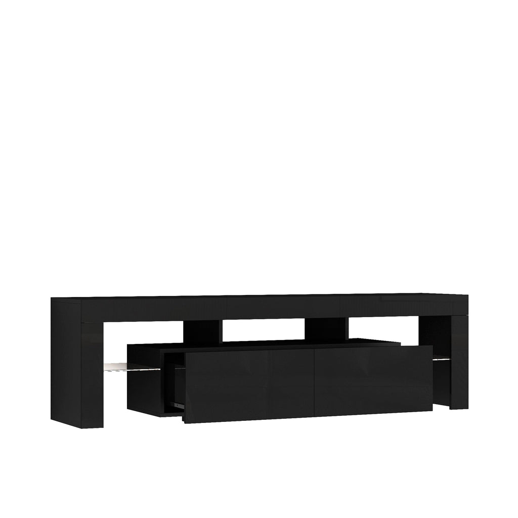TV Stand High Gloss LED Black MDF Storage Cabinet Fits 65 In TV
