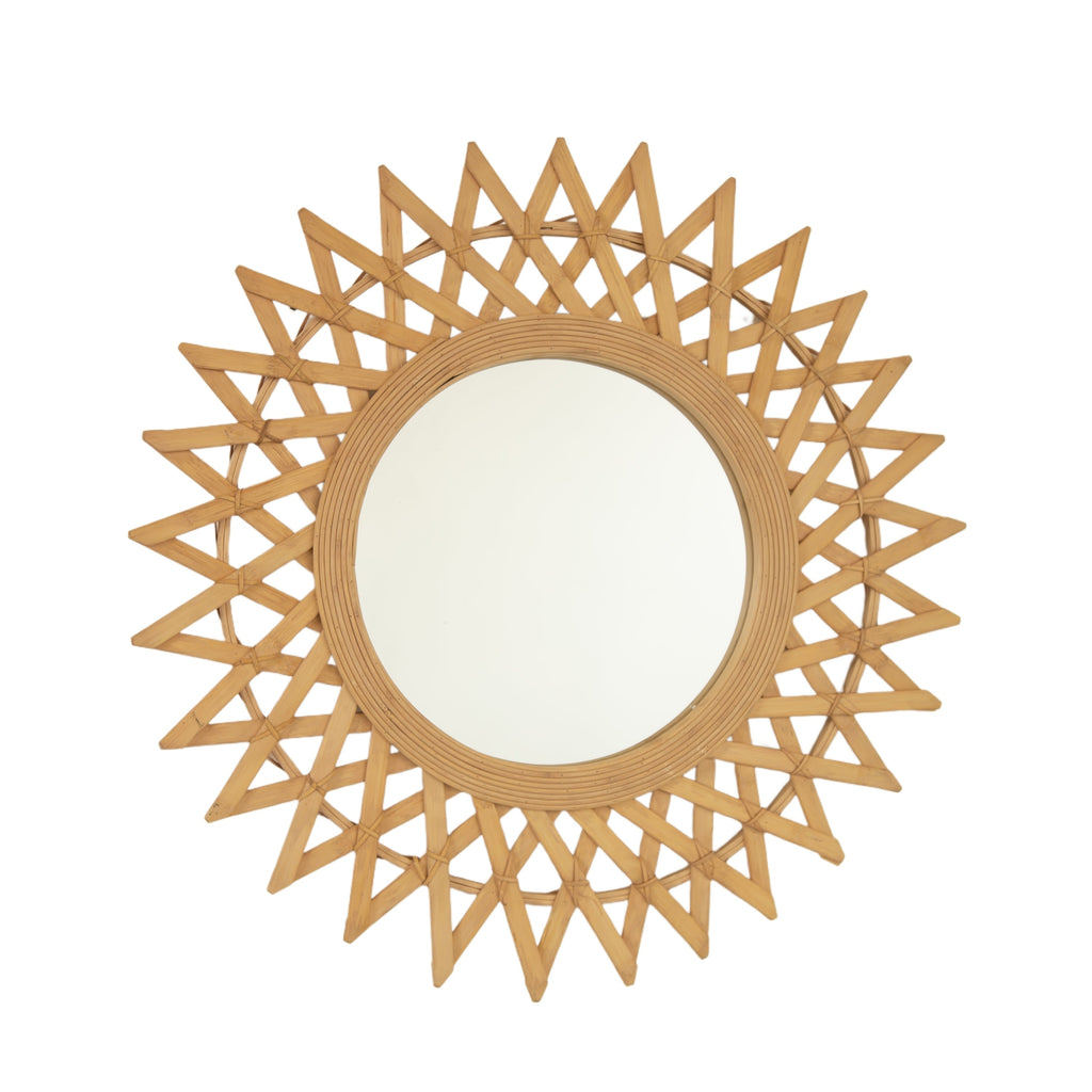 Wall Mounted Circle Mirror Boho Bamboo Natural 24x24 Inch Bedroom