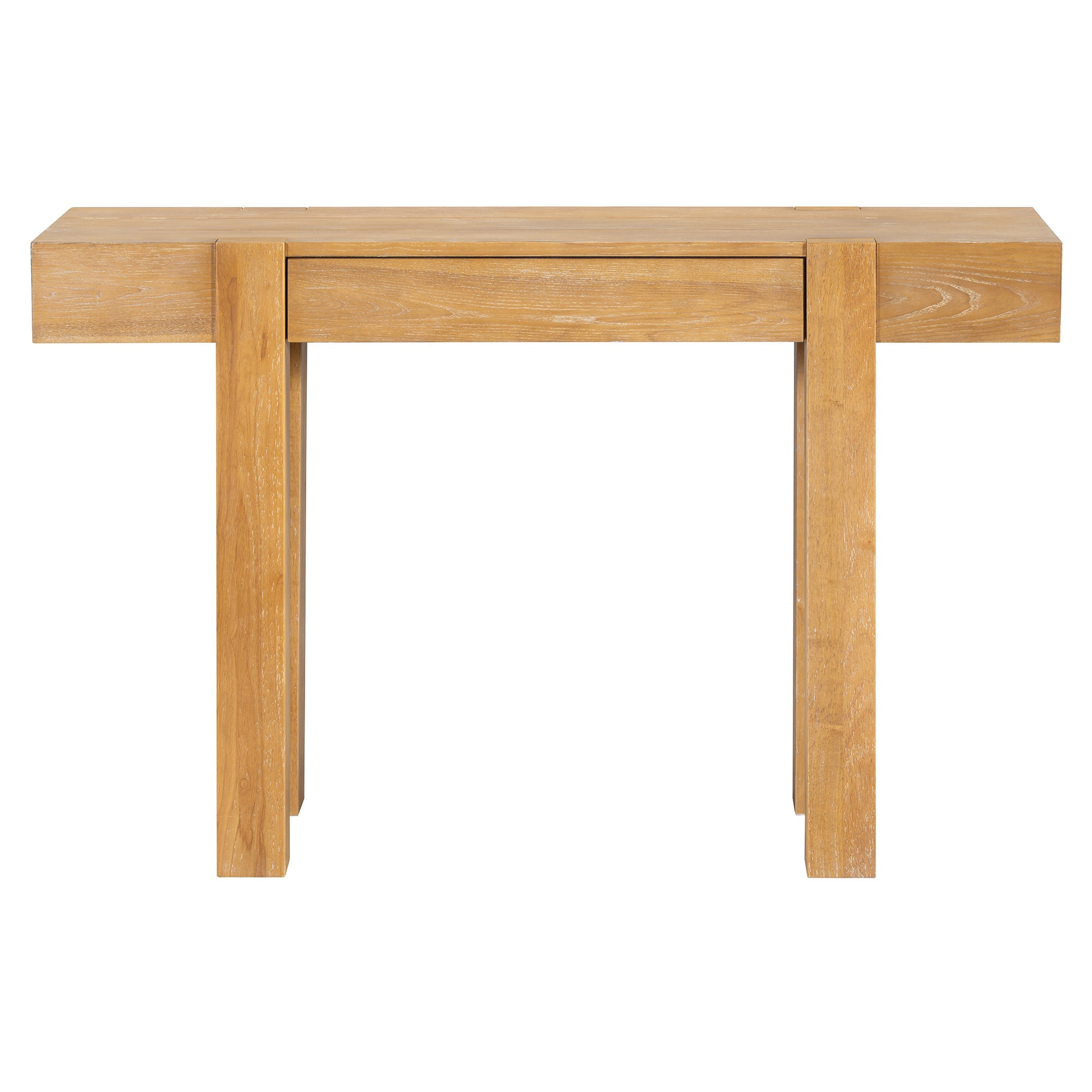 Rustic Console Table, Hidden Drawer, Side Power Outlet, Entryway Table, Natural