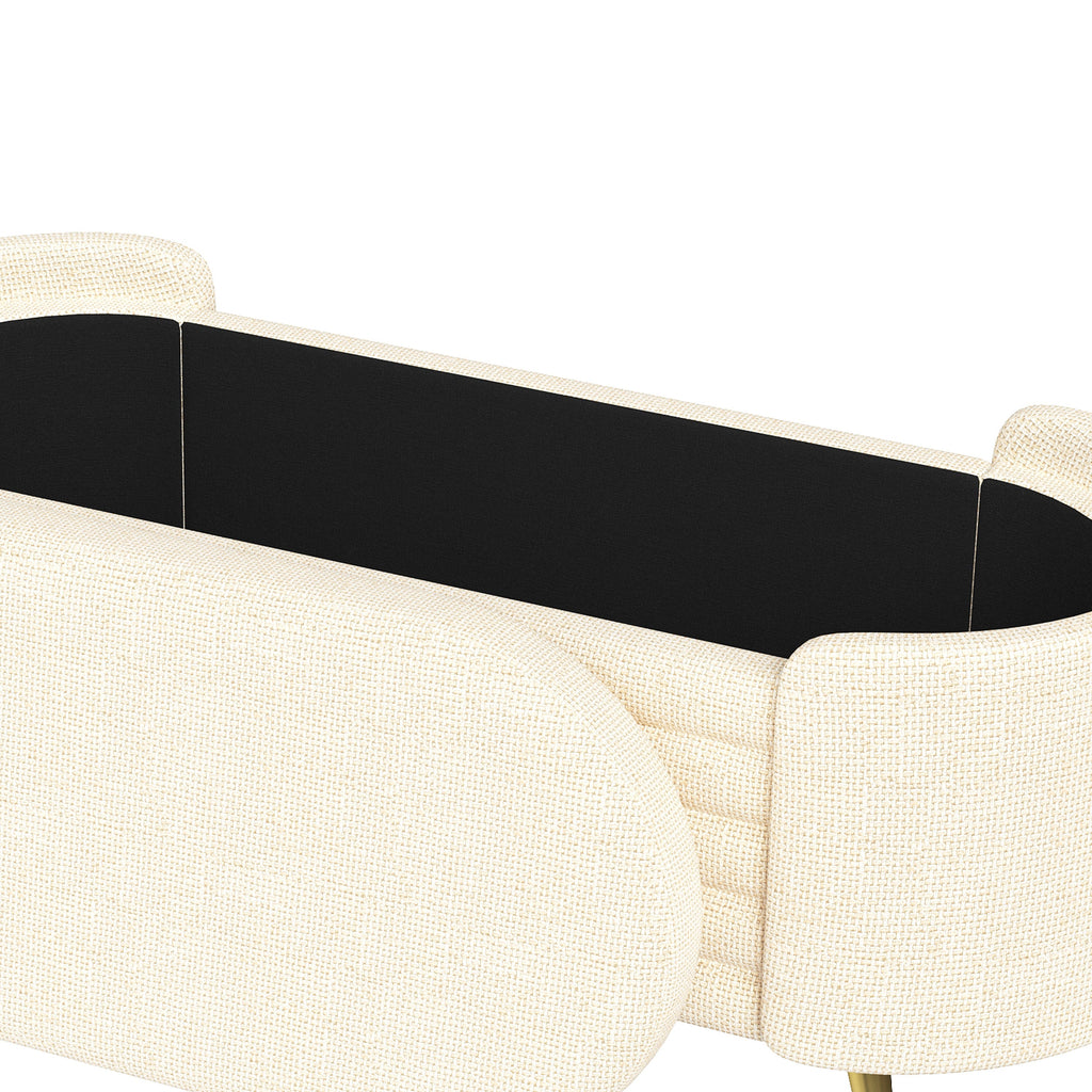 Storage Ottoman Modern Oval Beige Chenille with Metal Legs 44.9l X 18.3W X 18.5h
